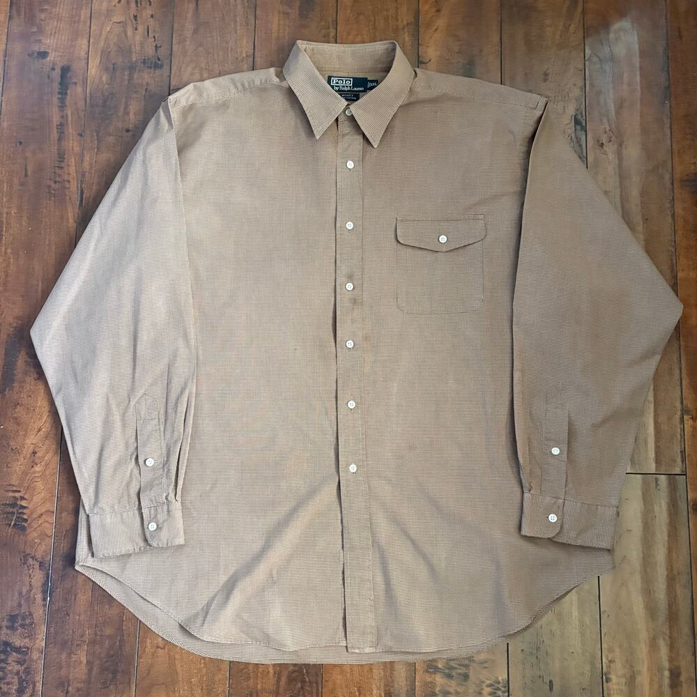 Vintage Polo Ralph Lauren Wyatt Button Up Shirt Mens XXL Brown Mini Check